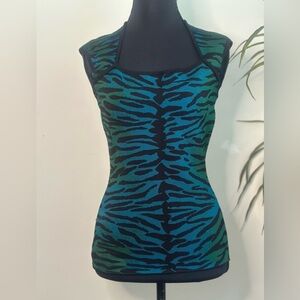 Milly Knit Sleeveless Top Green Blue Tiger zebra Print Stretchy Designer Tank s